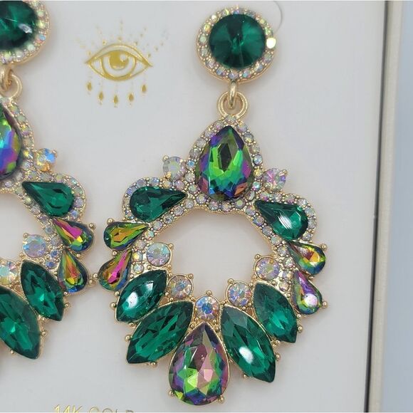 Eye Candy Earrings Luxe Gold Plated Glass Crystals Green Earrings #546 - Picture 10 of 12